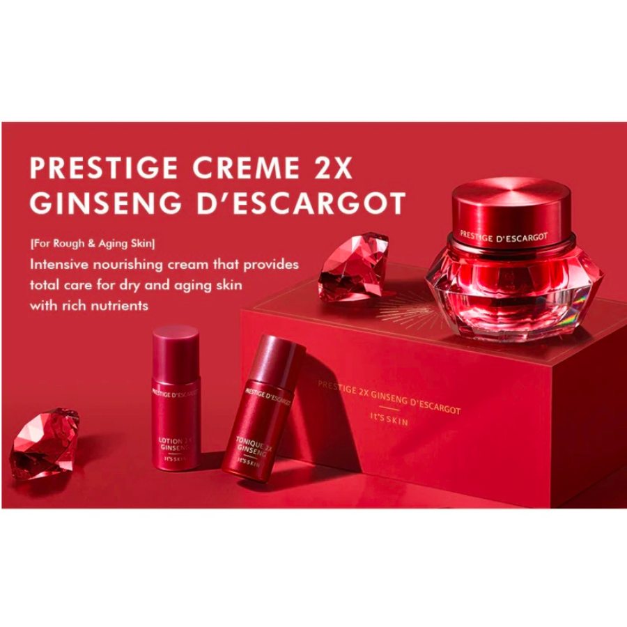 KEM ỐC SÊN NHÂN SÂM- PRESTIGE CRÉME 2X GINSENG D'ESCARGOT SET (60ml ) Tặng Toner và Lotion( 25ml + 25ml)