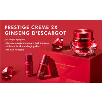 KEM ỐC SÊN NHÂN SÂM- PRESTIGE CRÉME 2X GINSENG D'ESCARGOT SET (60ml ) Tặng Toner và Lotion( 25ml + 25ml)